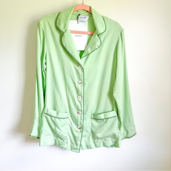 NWT Sleeper Mint Green Button Front Pajama Top Oversized sz Small - Picture 4 of 9